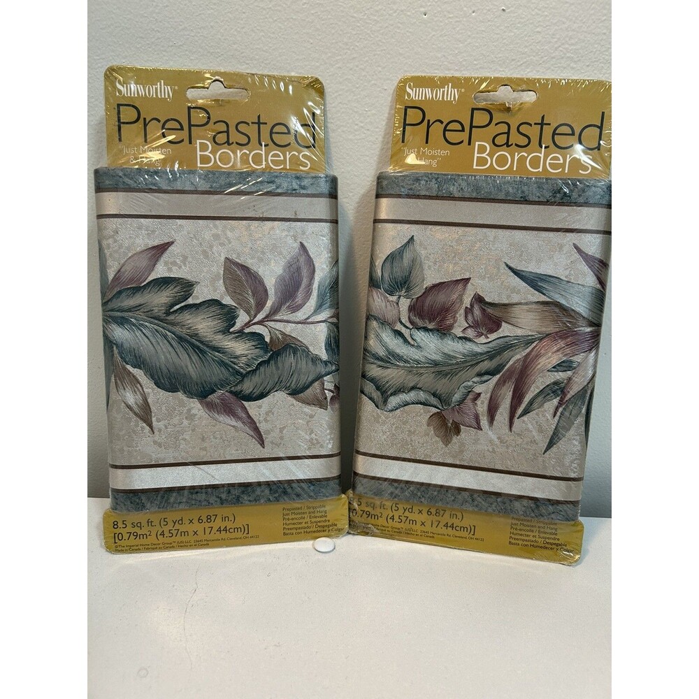 VTG Wallpaper Border PrePasted Foliage 5yd Each Lot Of 2